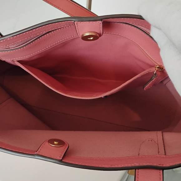 Coach Horse & Carriage Tote - LIKE NEW Tan and Salmon Pink (MSRP $398) - Picture 12 of 16